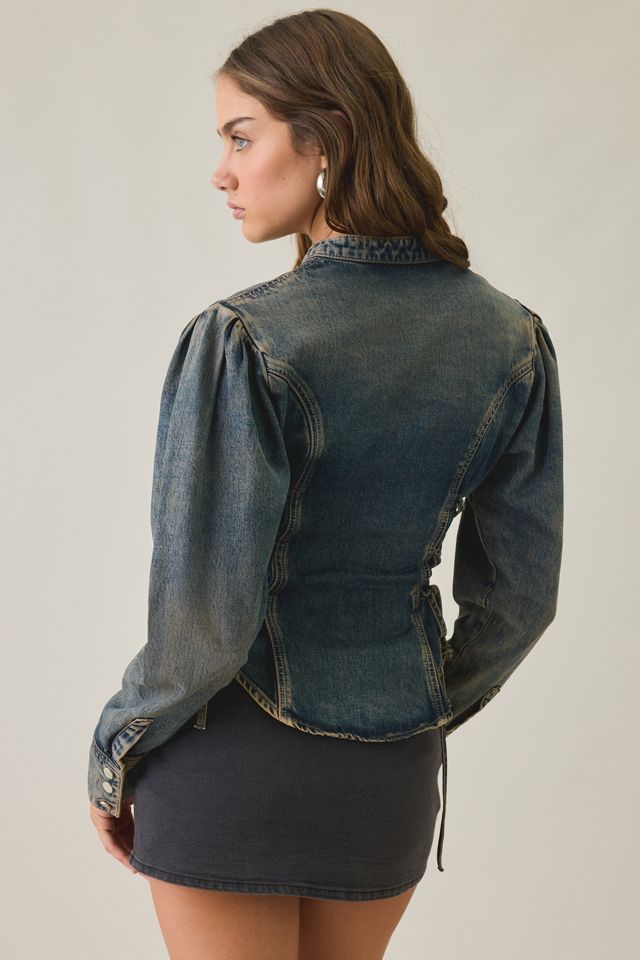 AllSaints Evanna Lace-Up Fitted Denim Shirt #4