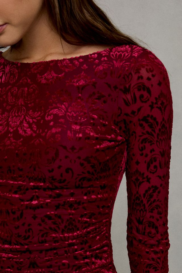 UO Natasha Flocked Floral Long Sleeve Bodycon Mini Dress #1
