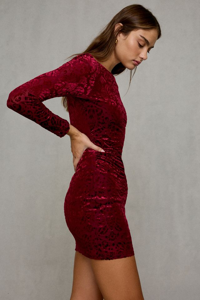 UO Natasha Flocked Floral Long Sleeve Bodycon Mini Dress #3