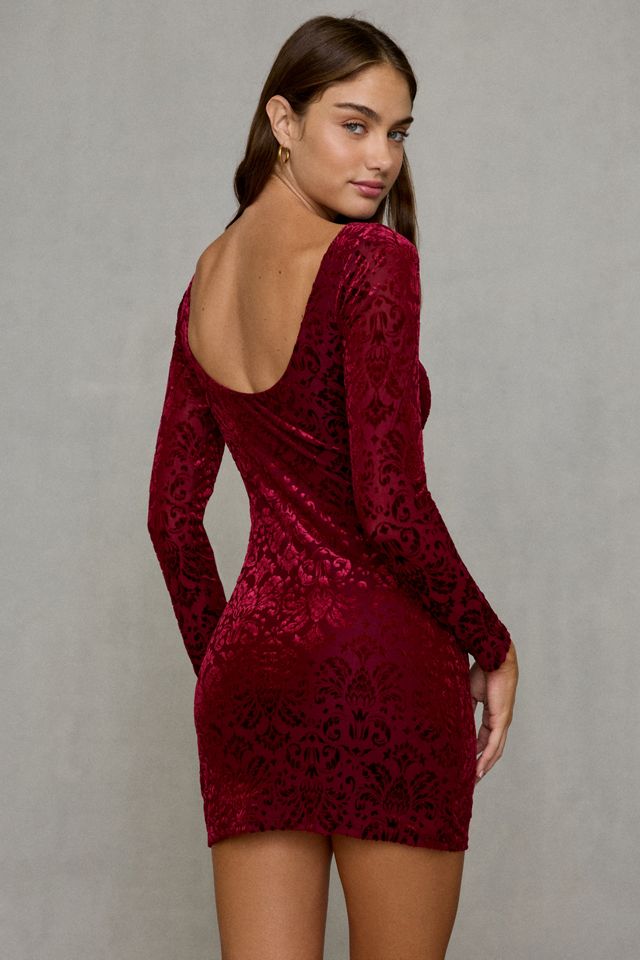 UO Natasha Flocked Floral Long Sleeve Bodycon Mini Dress #4