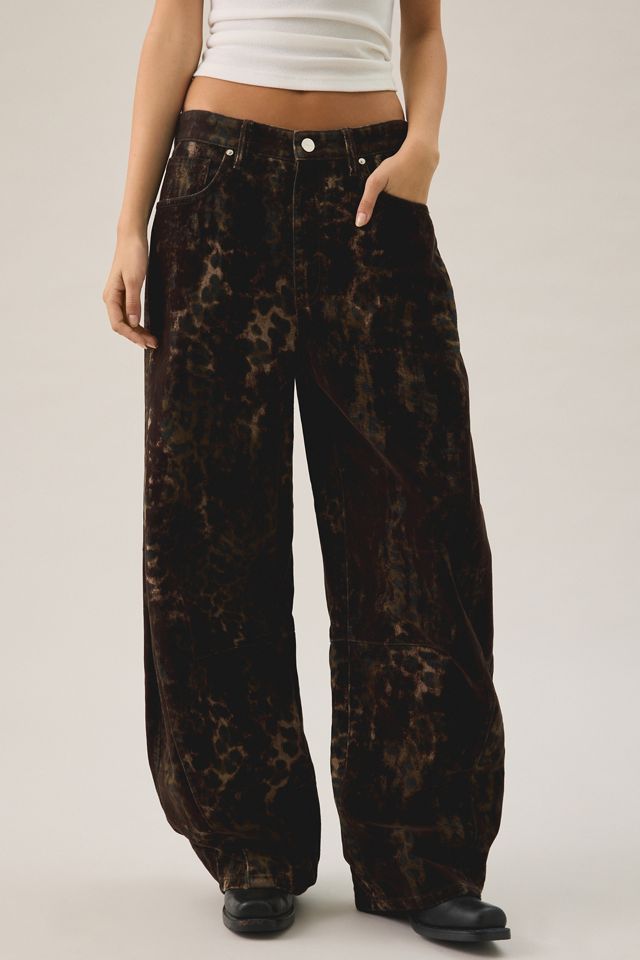 AllSaints Jett Flocked Leopard Print Barrel Leg Jeans #1