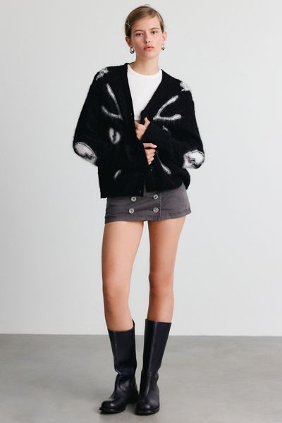 AllSaints Charm Graphic V-Neck Cardigan