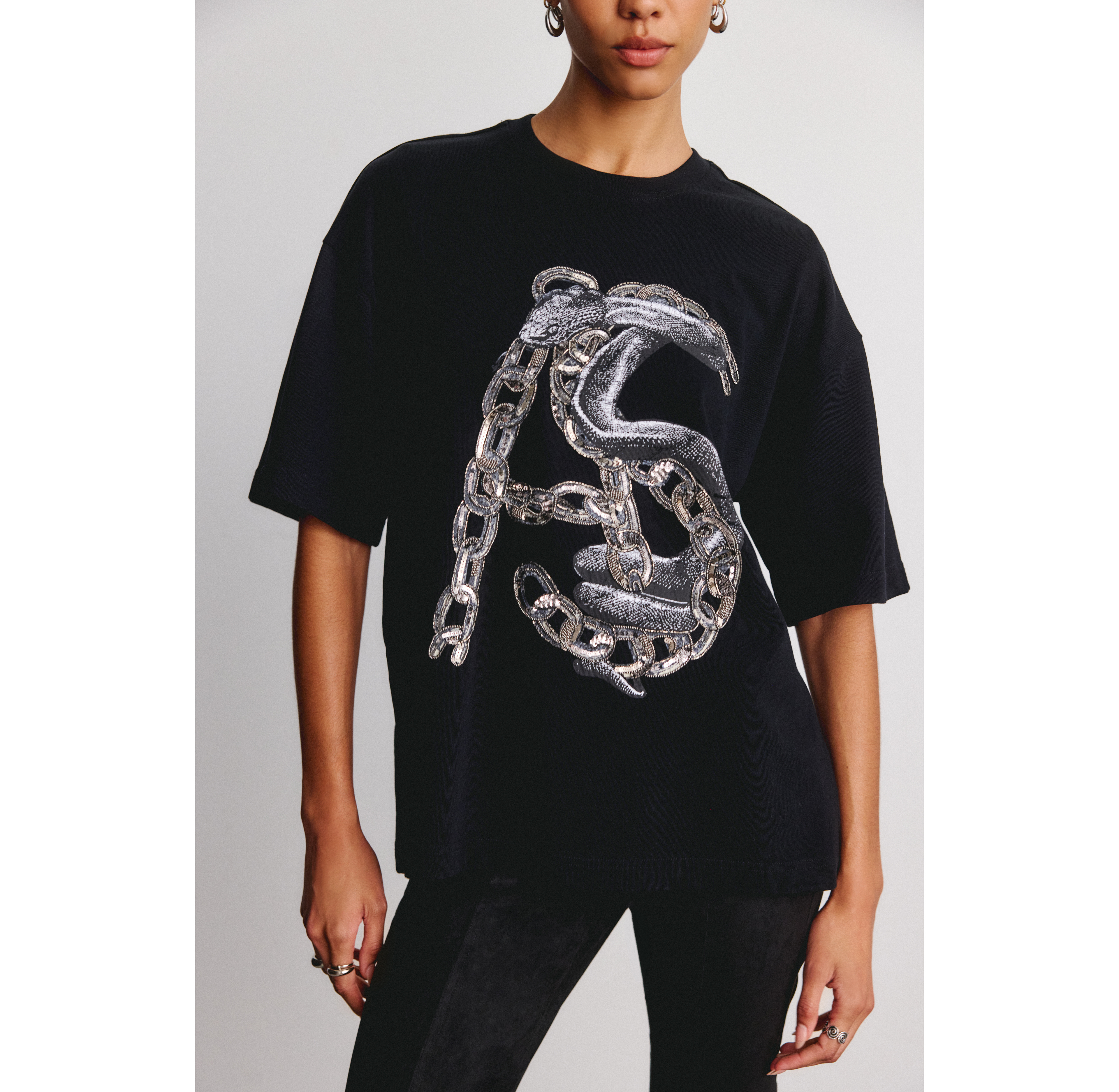AllSaints Etta Linx Embellished Graphic Oversized Tee