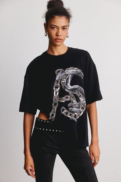 AllSaints Etta Linx Embellished Graphic Oversized Tee