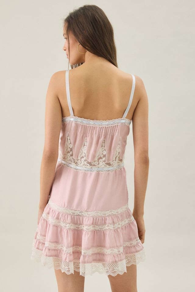LoveShackFancy Saphirae Lace Trim Silk Mini Dress #3