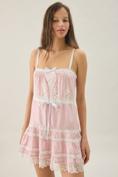 LoveShackFancy Saphirae Lace Trim Silk Mini Dress