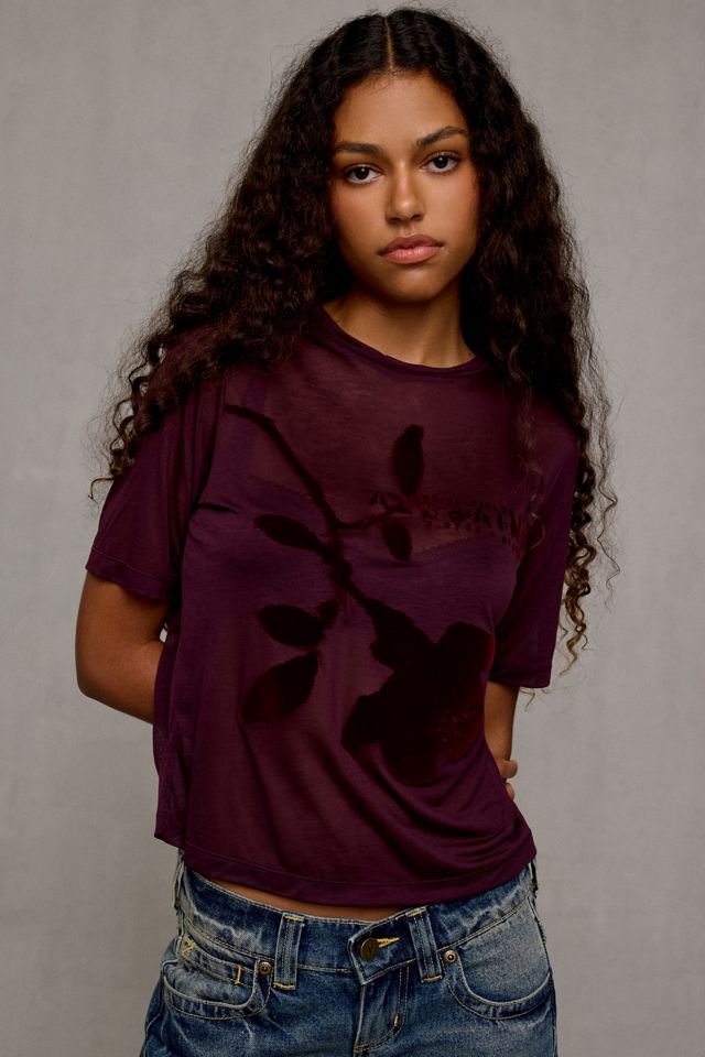 AllSaints Althea Velvet Floral Graphic Sheer Tee #1