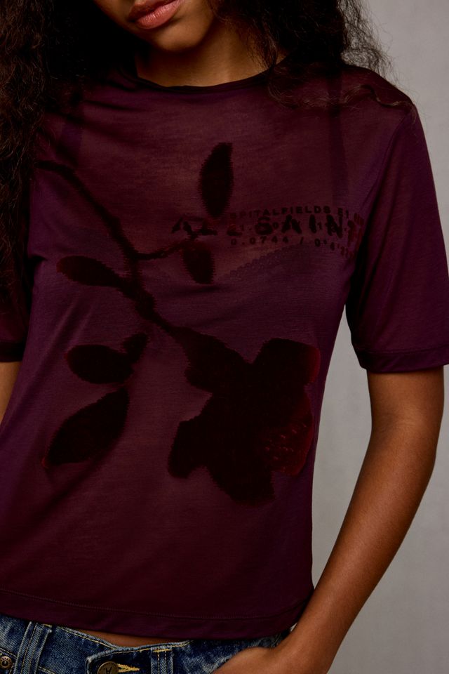 AllSaints Althea Velvet Floral Graphic Sheer Tee #2