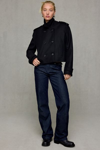 AllSaints Lowla Double-Breasted Cropped Peacoat