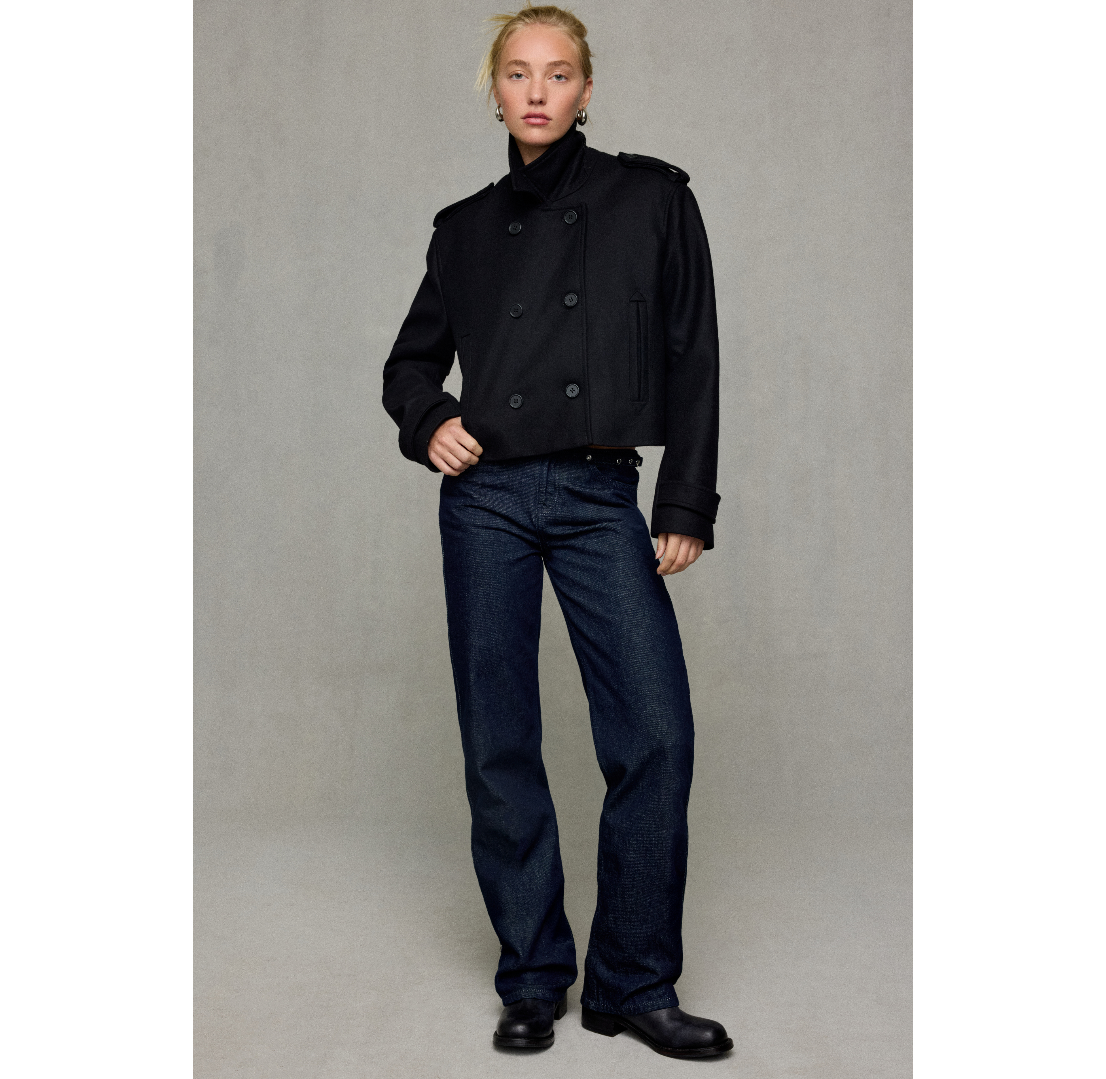AllSaints Lowla Double-Breasted Cropped Peacoat