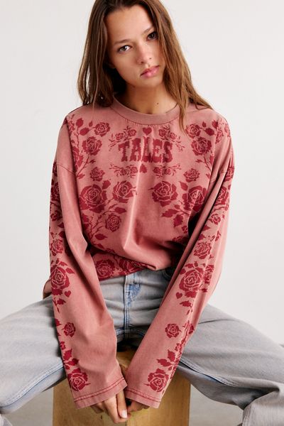 The Tales Distorted Burnt Rose Graphic Oversized Long Sleeve Tee