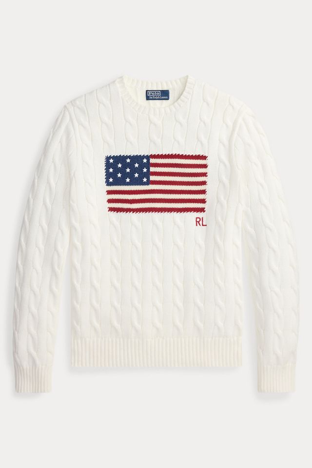 Polo Ralph Lauren USA Flag Cable Knit Crew Neck Sweater #1