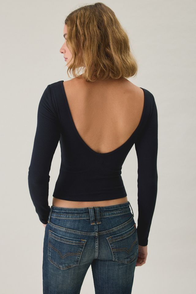 BDG Tara Tight Ribbed Low-Back Boatneck Long Sleeve Tee #1