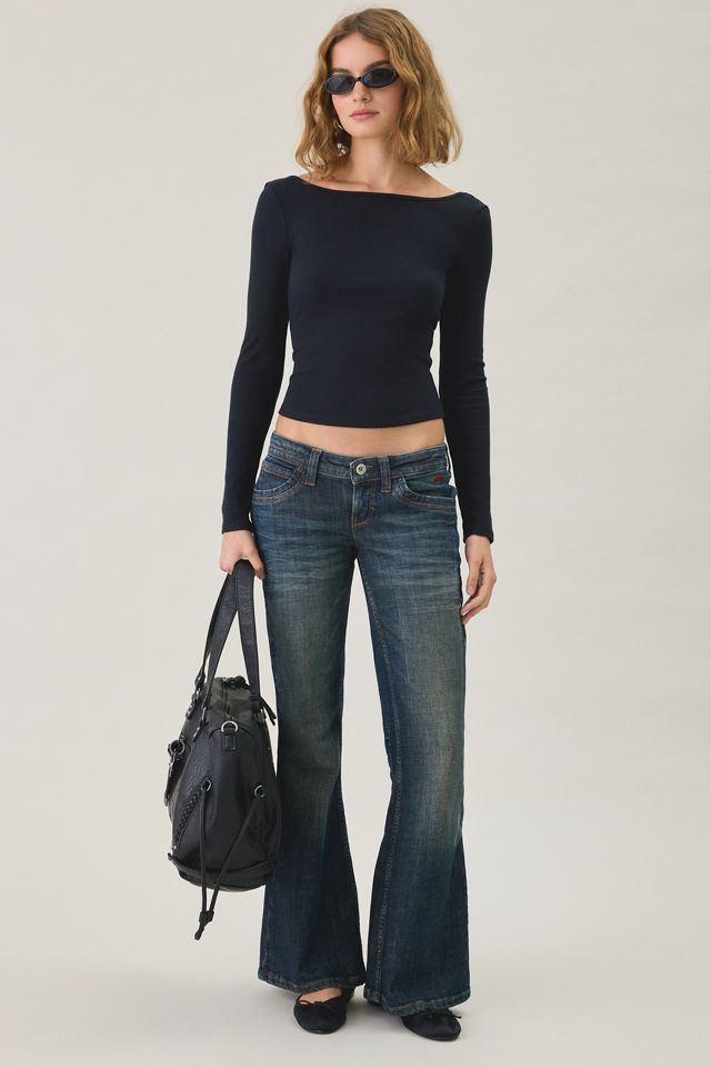BDG Tara Tight Ribbed Low-Back Boatneck Long Sleeve Tee #3