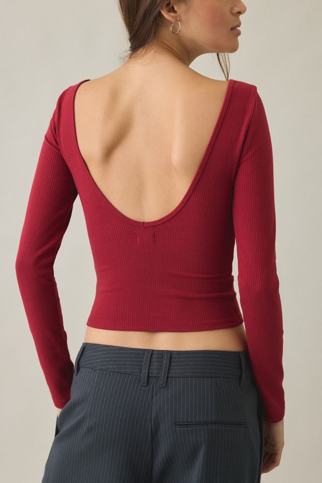 BDG Tara Tight Ribbed Low-Back Boatneck Long Sleeve Tee #1