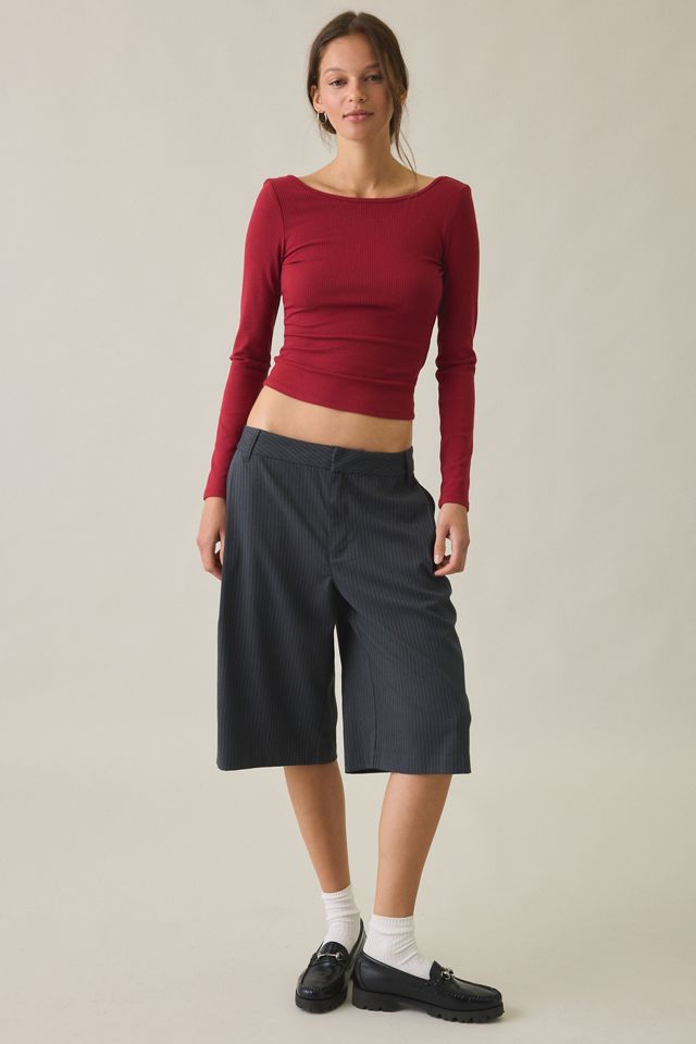 BDG Tara Tight Ribbed Low-Back Boatneck Long Sleeve Tee #2