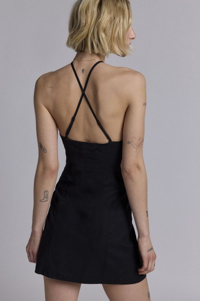 Riley Y-Neck Linen-Blend Mini Dress #1