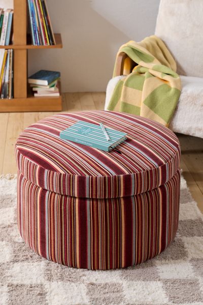 Matilda Round Striped Velvet Upholstered Storage Ottoman