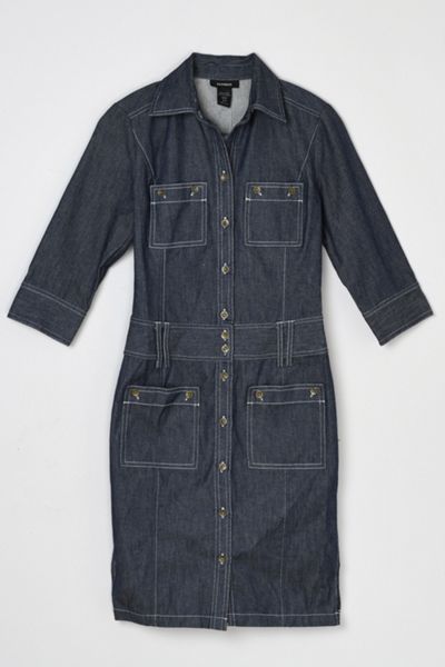 Vintage Y2k Contrast-Stitched Denim Cargo Midi Dress