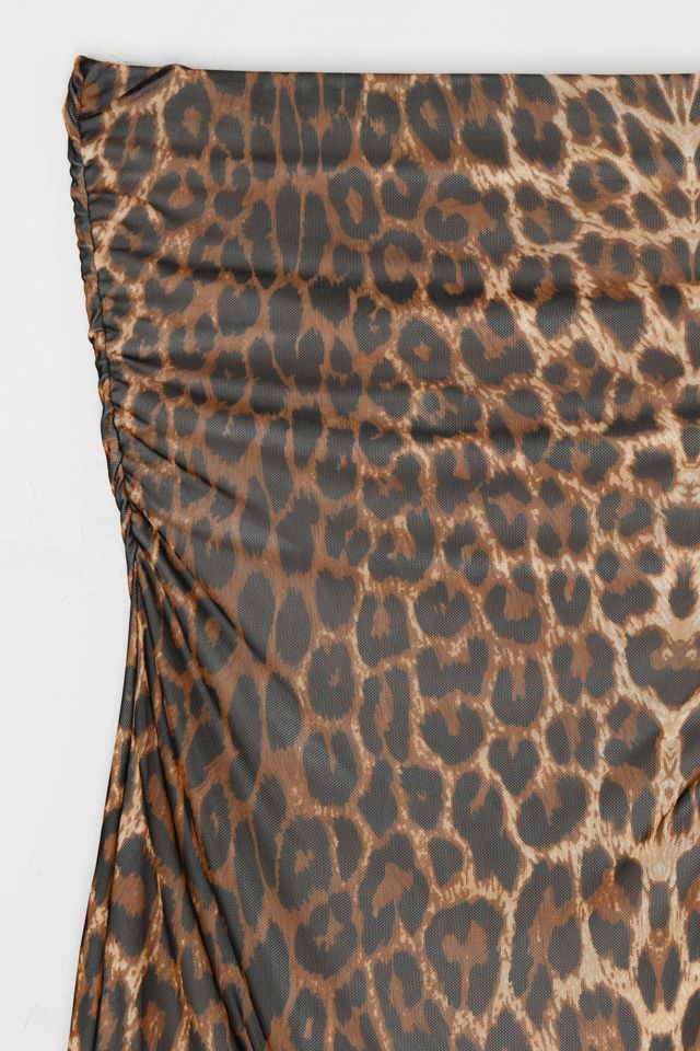 Vintage Y2k Ruched Leopard Print Mesh Midi Dress #1