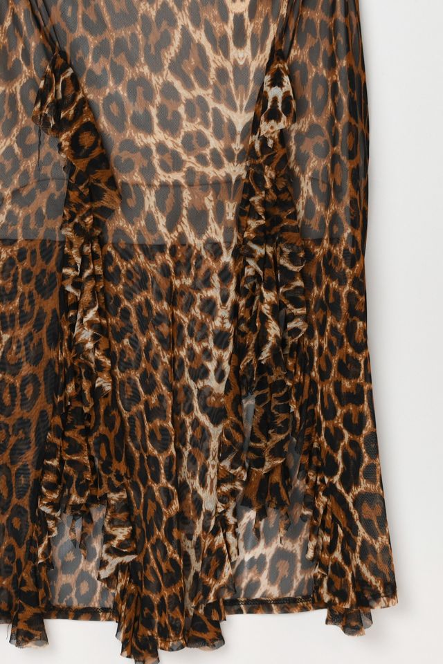 Vintage Y2k Ruched Leopard Print Mesh Midi Dress #2