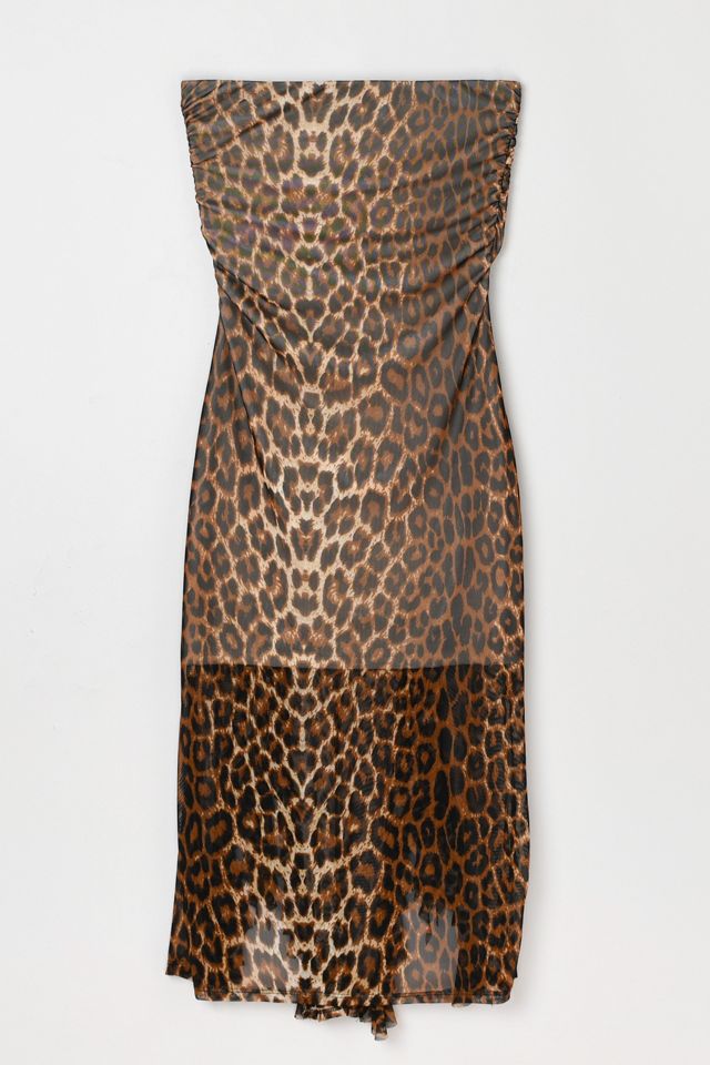 Vintage Y2k Ruched Leopard Print Mesh Midi Dress #3