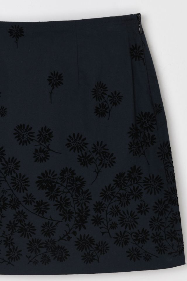 Vintage Y2k Black Velvet Floral Mini Skirt #1