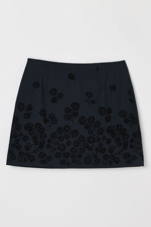 Vintage Y2k Black Velvet Floral Mini Skirt #2