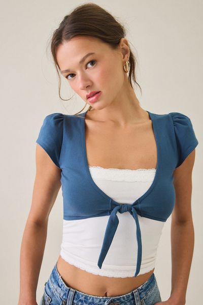 Out From Under Bec Game Day Short Sleeve Tie-Front Shrug Top
