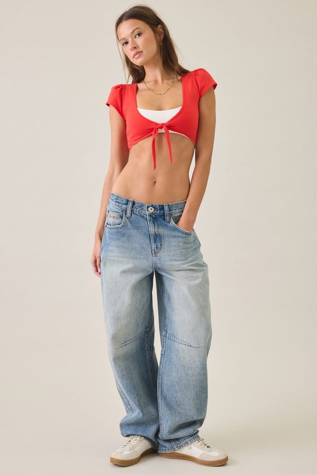 Out From Under Bec Game Day Short Sleeve Tie-Front Shrug Top #1