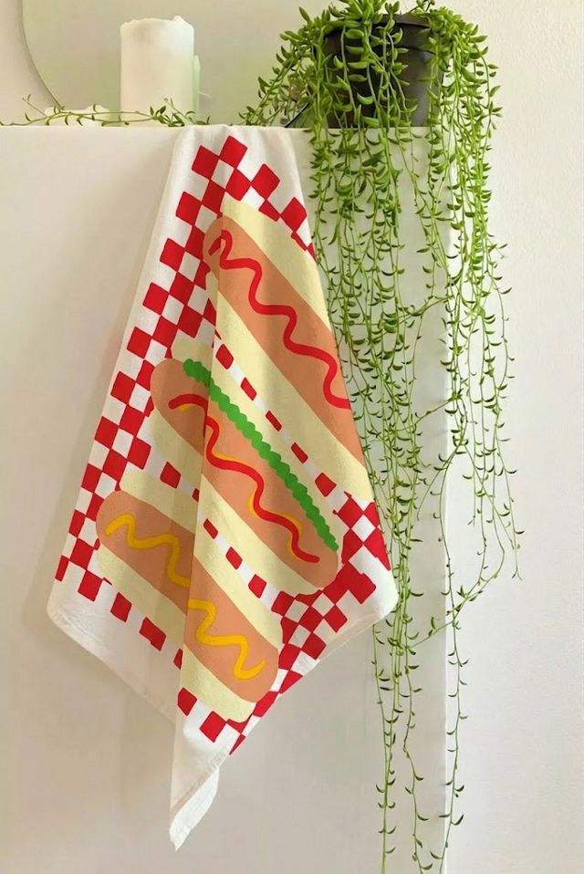 Julie Peach Hot Dog Tea Towel #1