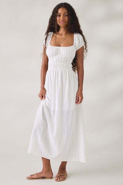 UO Fearless Frolic Open-Back Smocked Short Sleeve Maxi Dress