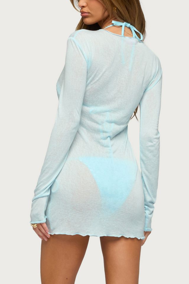 Edikted Women's Margeaux Sheer Long Sleeve Mini Dress - Light-Blue
