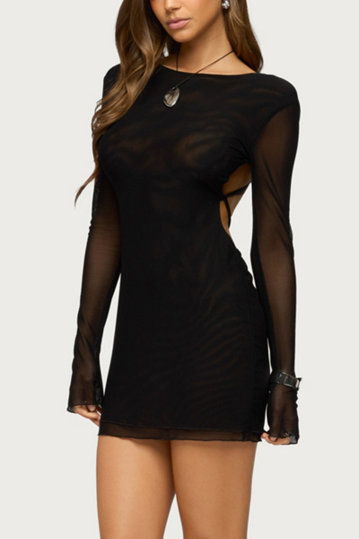 knee length dresses for ladies PLUS BADDIE CUT OUT MESH MINI DRESS – AKIRA main image 0