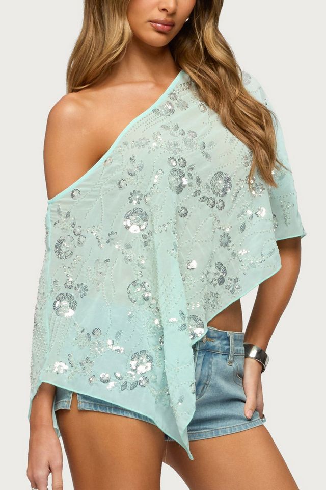 Edikted Triana Bead & Sequin Chiffon Poncho #2