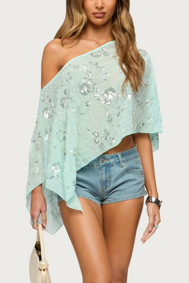 Edikted Triana Bead & Sequin Chiffon Poncho #3
