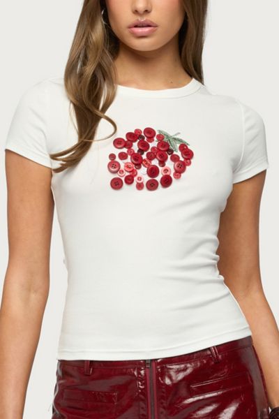 Edikted My Sweet Strawberry Button T Shirt