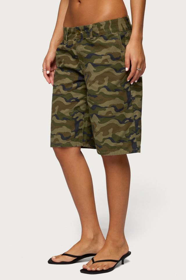 Edikted Camo Denim Low Rise Bermuda Shorts #2