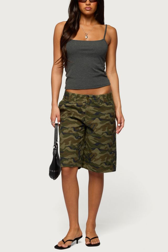 Edikted Camo Denim Low Rise Bermuda Shorts #4