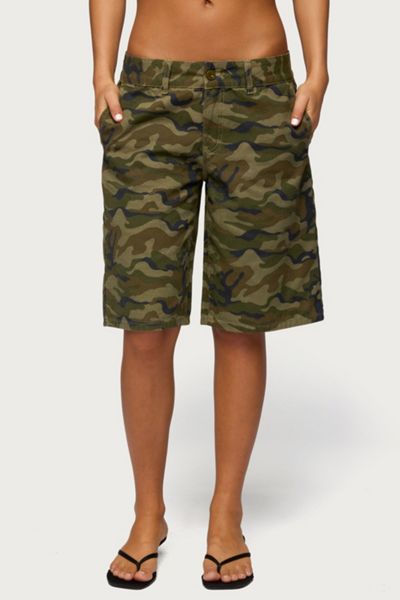 Edikted Camo Denim Low Rise Bermuda Shorts