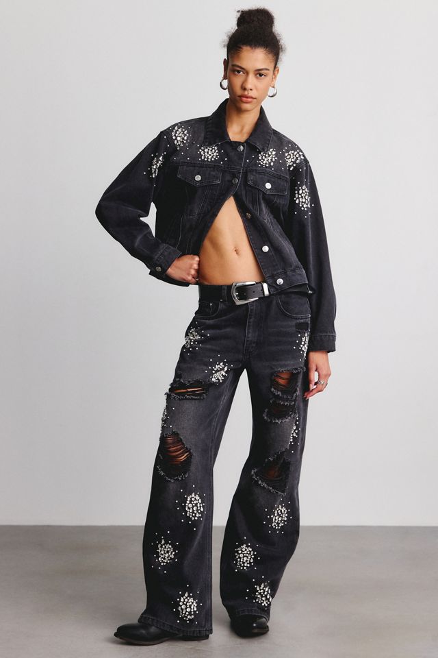 Steve Madden Clarke Rhinestone Embellished Denim Jacket #1