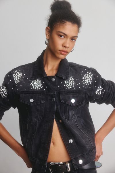 Steve Madden Clarke Rhinestone Embellished Denim Jacket