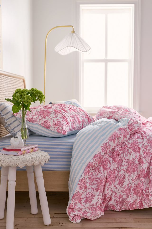 Fancy Toile & Striped Reversible Comforter Set #1