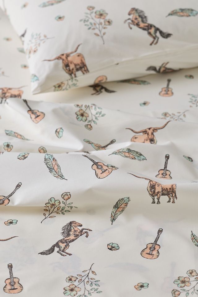 Watercolor Cowgirls Cotton Percale Sheet Set #1