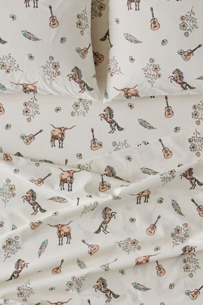 Watercolor Cowgirls Cotton Percale Sheet Set