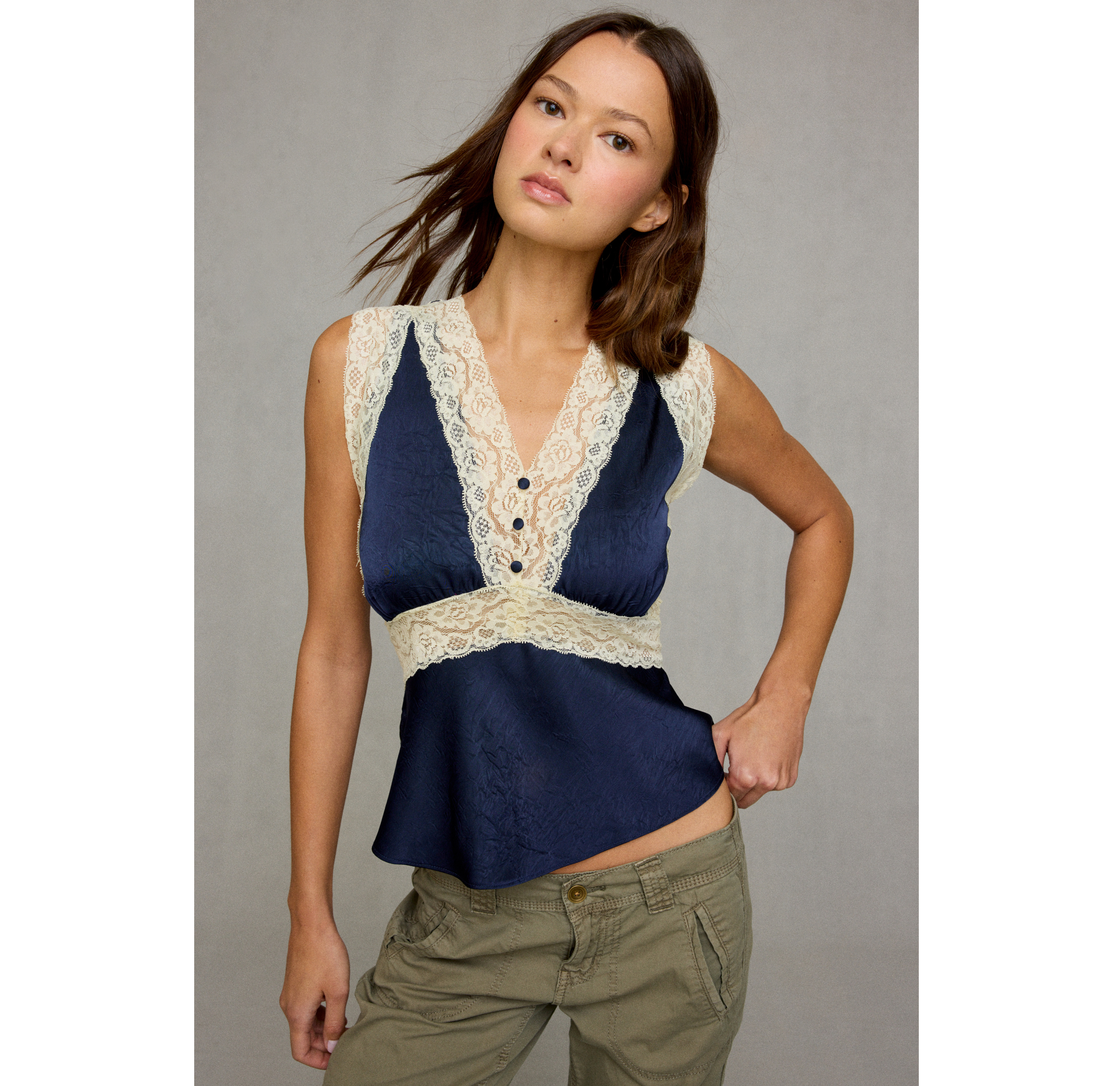 Steve Madden Ellinor Lace Trim Satin Cami