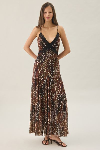 Steve Madden Em Doe Print Lace Trim Maxi Dress