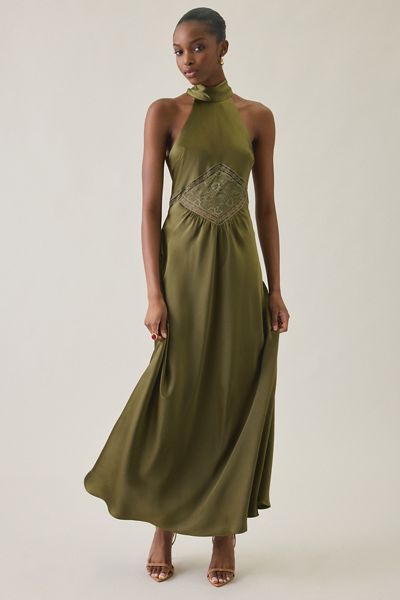 Steve Madden Emmalie High Neck Satin Maxi Dress