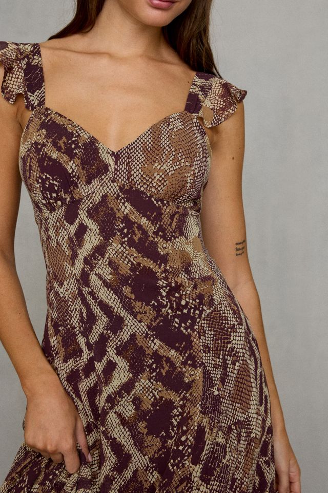 Steve Madden Estela Snakeskin Chiffon Flutter Sleeve Maxi Dress #1