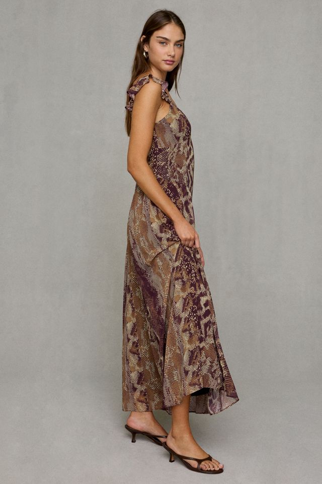 Steve Madden Estela Snakeskin Chiffon Flutter Sleeve Maxi Dress #2